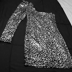 Silver one shoulder sequin dress
